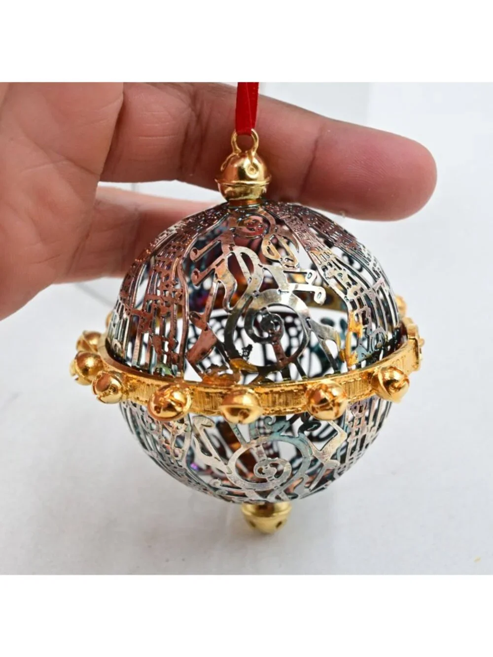Lunt Silversmiths Silverplate Filigree Music Notes Christmas Ornament w/ Box
